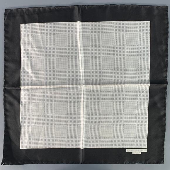 TURNBULL & ASSER Black White Grey Glenplaid Silk Pocket Square - Picture 1 of 5